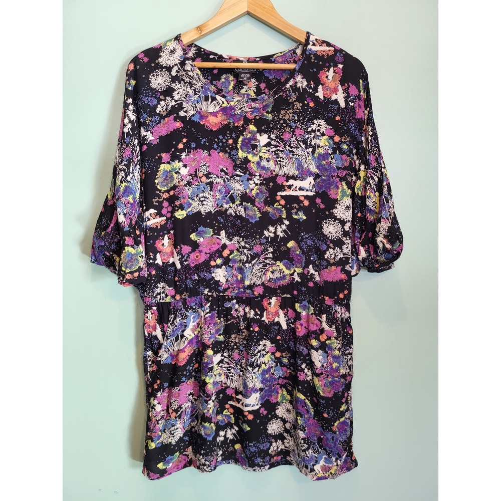 ANGIE Black Floral Print Dolman Sleeve Forest Fairy Whimsygoth Mini Dress Sz M